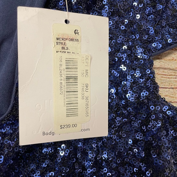 NWT Belle Badgley Mischka royal blue, black sequin dress zip up the back SZ 6 - Picture 3 of 4